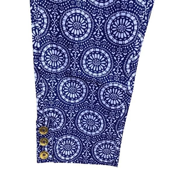 Island Republic Size 8 Cropped Cotton Spandex Blue White Geometric Stretch Pants - Picture 3 of 5